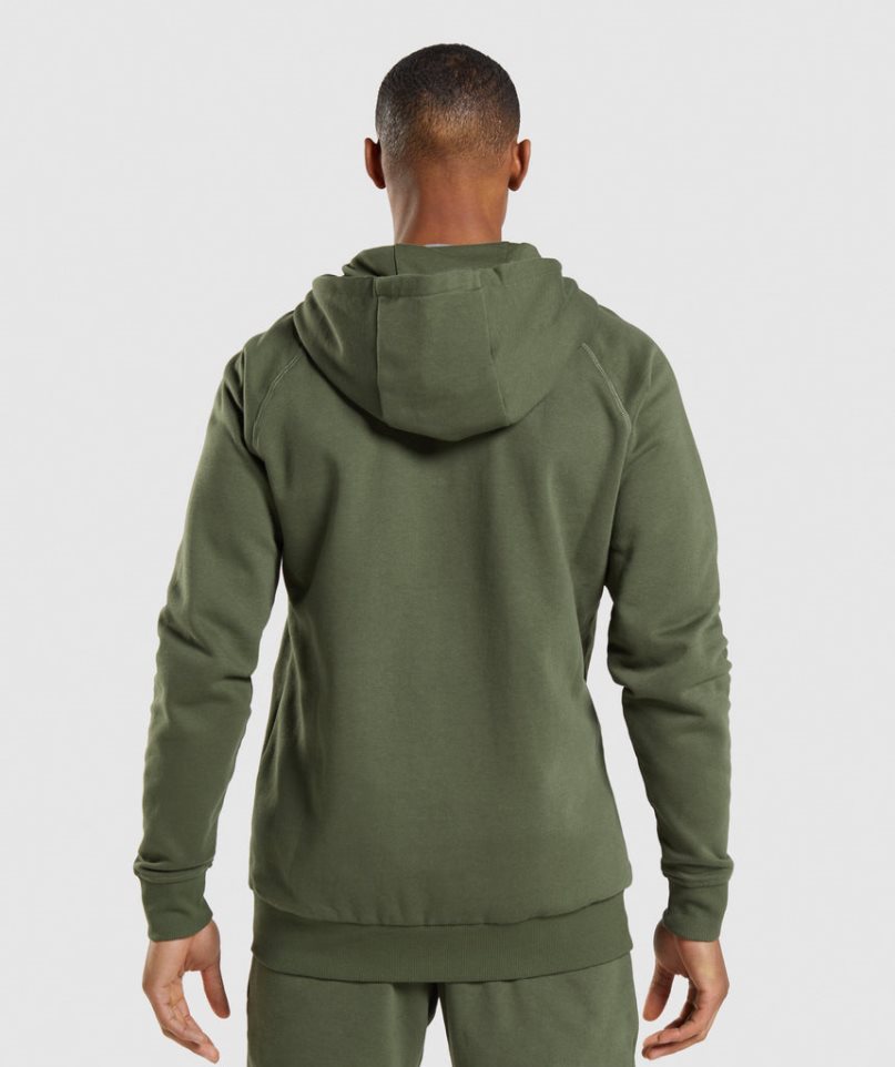 Men's Gymshark Crest Zip Up Hoodie Olive | CA N68DA3